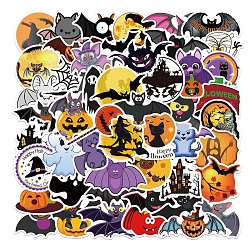 Halloween PVC Plastic Sticker Labels, Self-adhesion, for Suitcase, Skateboard, Refrigerator, Helmet, Mobile Phone Shell, Halloween Themed Pattern, Mixed Color, 30~60mm, 50pcs/set(STIC-PW0003-09F)