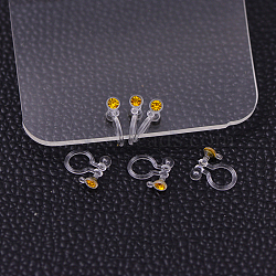 Plastic Clip-on Earring Findings, with Rhinestone, Gold, 11x9x3.5mm, Hole: 0.5mm(KY-P007-M07)