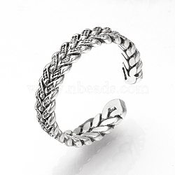 Adjustable Brass Cuff Finger Rings, Braided Style, Size 7, Antique Silver, 17mm(RJEW-R134-06AS)