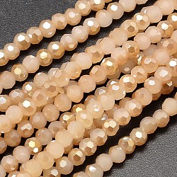 Faceted Round Half Rainbow Plated Imitation Jade Electroplate Glass Beads Strands, Navajo White, 4mm, Hole: 1mm, about 100pcs/strand, 14.9 inch(X-EGLA-J130-HR01)