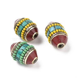 Handmade Tibetan Style Beads, with Brass Findings and Synthetic Turquoise, Oval, Antique Silver, Mixed Color, 19~21.5x13~13.5mm, Hole: 1.6mm(TIBEB-C002-06AS)