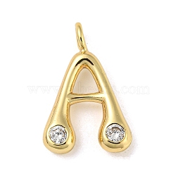 Rack Plating Brass Micro Pave Cubic Zirconia Pendants, Cadmium Free & Lead Free, Long-Lasting Plated, Real 18K Gold Plated, Letter A, 23x15x5.5mm, Hole: 3.2mm(KK-A200-24G-A)