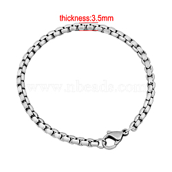 304 Stainless Steel Venetian Chain Bracelets, with Lobster Claw Clasps, Stainless Steel Color, 7-1/8 inch(180mm), 3.5mm(BJEW-M187-09-F)