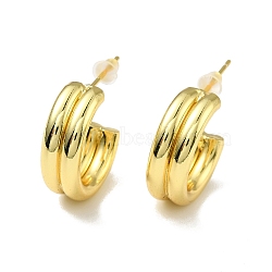 Brass C-shape Stud Earrings, Chunky Half Hoop Earrings for Women, Lead Free & Cadmium Free & Nickel Free, Real 18K Gold Plated, 25x18x6.5mm, Pin: 0.9mm(EJEW-A070-17G)