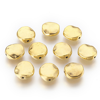 Tibetan Style Alloy Beads, Cadmium Free & Lead Free, Wavy Flat Round, Antique Golden, 12x12x4mm, Hole: 1mm