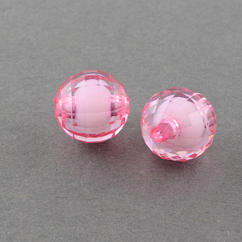 Transparent Acrylic Beads, Bead in Bead, Faceted, Round, Hot Pink, 10mm, Hole: 2mm, about 1040pcs/500g