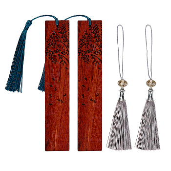Olycraft DIY Wood Bookmarks, with Tassel Pendant Decoration and Polyester Tassel Big Pendant Decorations, Saddle Brown, 127mm