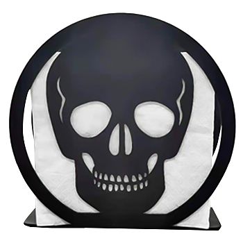 Iron Napkin Holder, Round with Skull Pattern, Black, 12x4.3x10.3cm