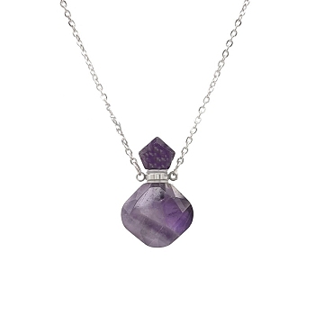 Natural Amethyst Perfume Bottle Necklaces, with Stainless Steel Chain, 23.62 inch(60cm)