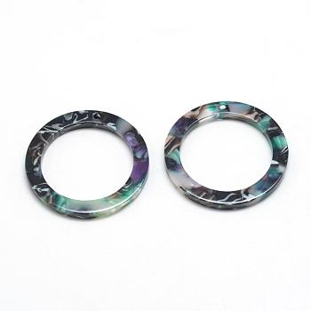 Cellulose Acetate(Resin) Pendants, Ring, Turquoise, 14.5x14.5x2.5mm, Hole: 1.5mm