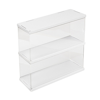 2-Tier Rectangle Transparent Acrylic Minifigures Display Case, for Models, Building Blocks, Doll Display Holder, White, 30x9.8x25.6cm