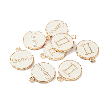 (Defective Closeout Sale: Yellowing) Alloy Enamel Pendants, Flat Round with Constellation, Gemini, 21x17.5x2mm, Hole: 2mm