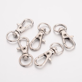 Alloy Swivel D Rings Lobster Claw Clasps, Swivel Snap Hook, for Webbing Bags Straps, Platinum, 30.5x11x6mm, Hole: 5x9mm