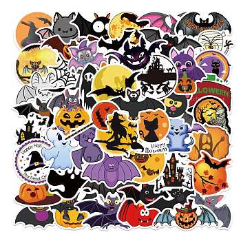 Halloween Waterproof PVC Plastic Sticker Labels, Self-adhesion, for Suitcase, Skateboard, Refrigerator, Helmet, Mobile Phone Shell, Halloween Themed Pattern, Mixed Color, 30~60mm, 50pcs/set