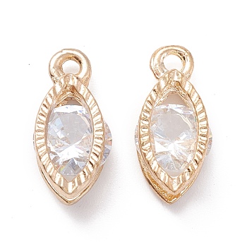 Alloy Clear Cubic Zirconia Charms, Long-Lasting Plated, Eye, Golden, 14x7x5mm, Hole: 1.4mm