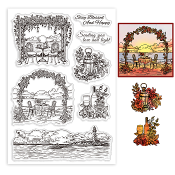 Custom PVC Plastic Clear Stamps, for DIY Scrapbooking, Photo Album Decorative, Cards Making, Sunset, 160x110x3mm