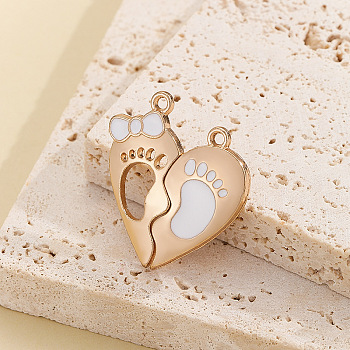 Alloy Enamel Magnet Split Pendants, Couples Charms, Heart Shaped with Foot, Golden, 29.5x28x6mm, Hole: 1.6mm