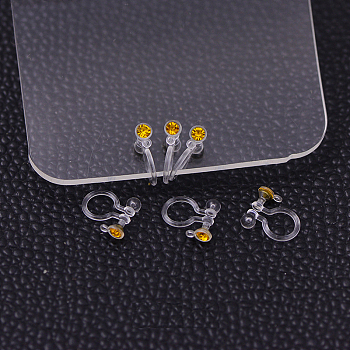 Plastic Clip-on Earring Findings, with Rhinestone, Gold, 11x9x3.5mm, Hole: 0.5mm