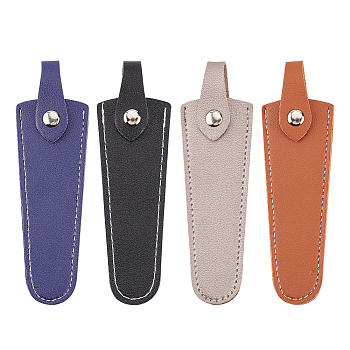 4Pcs 4 Colors PU Leather Hairdressing Scissor Pouch, Salon Barber Scissors Holster Holder for One Shear, Mixed Color, 14.2x4.2x1.1cm, 1pc/color
