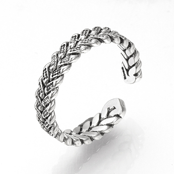 Adjustable Brass Cuff Finger Rings, Braided Style, Size 7, Antique Silver, 17mm