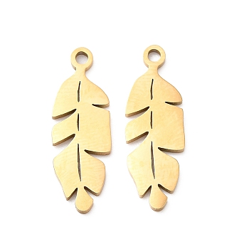 201 Stainless Steel Pendants, Laser Cut, Leafy Branch Charms, Golden, 20x7x1mm, Hole: 1.4mm