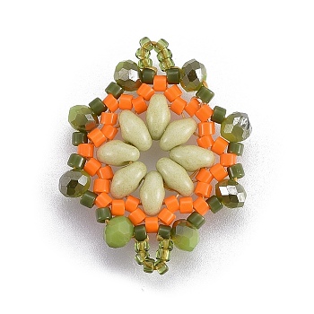 MIYUKI & TOHO Handmade Japanese Seed Beads Links, Loom Pattern, Flower, Dark Orange, 24~25.6x19~19.2x3.2~3.6mm, Hole: 1.5~1.6mm