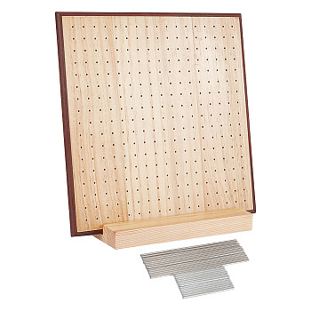 1 Set Handcrafted Wood Crochet Blocking Board with Grids and Rectangle Base, with 50Pcs Steel Round Rods Axles, for Knitting Tools, Saddle Brown
