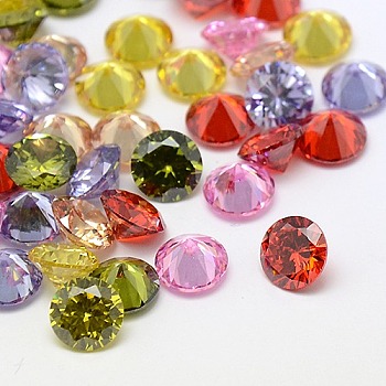 Cubic Zirconia Cabochons, Grade A, Faceted, Diamond, Mixed Color, 4x2.5mm