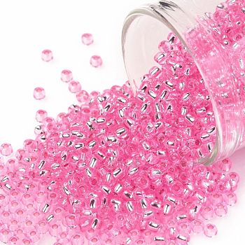 TOHO Round Seed Beads, Japanese Seed Beads, (38) Silver Lined Pink, 11/0, 2.2mm, Hole: 0.8mm, about 1110pcs/10g