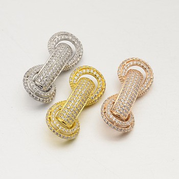 Brass Micro Pave Cubic Zirconia Beads, Lead Free & Cadmium Free, Clear, Mixed Color, 14x31x8mm, Hole: 4mm
