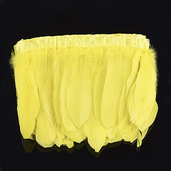 Goose Feather Fringe Trimming, Costume Accessories, Dyed, Yellow, 145~195mm, about 2m/bag
