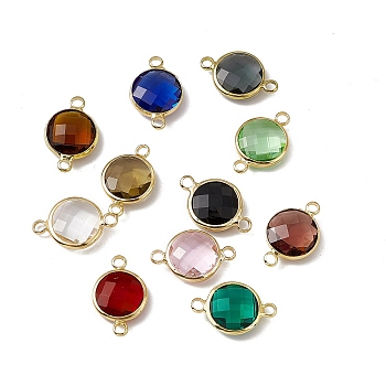 Transparent K9 Glass Connector Charms, with Light Gold Plated Brass Findings, Faceted, Flat Round Links, Mixed Color, 19.5x12.5x4.5mm, Hole: 2mm