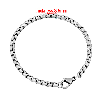 304 Stainless Steel Venetian Chain Bracelets, with Lobster Claw Clasps, Stainless Steel Color, 7-1/8 inch(180mm), 3.5mm