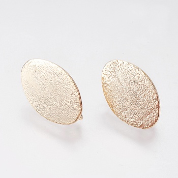 Long-Lasting Plated Brass Stud Earring Findings, with Loop, Nickel Free, Oval, Real 18K Gold Plated, 18x11x0.8mm, Hole: 3mm, Pin: 0.8mm