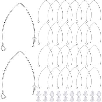 40Pcs 304 Stainless Steel Earring Hooks, Ear Wire, with Horizontal Loop, 80Pcs Plastic Ear Nuts, Stainless Steel Color, 4~40x4~24x0.9~4mm, Hole: 1~2mm, 19 Gauge, Pin: 0.9mm