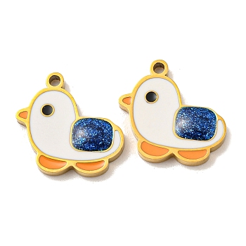316 Surgical Stainless Steel Charms, with Enamel, Duck Charm, Whitesmoke, Golden, 14x15x2mm, Hole: 1.5mm