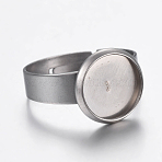 Tarnish Resistant Adjustable 304 Stainless Steel Finger Rings Components, Pad Ring Base Findings, Flat Round, Stainless Steel Color, Size 7, 17mm, Tray: 10mm(STAS-G187-01P-10mm)