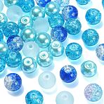100Pcs Transparent Glass Beads Strands, for Beading Jewelry Making, Frosted, Round, Blue, 8mm, Hole: 1.3~1.6mm(GLAA-CJ0002-06)