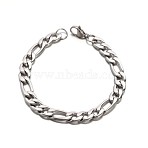 Tarnish Resistant Boy's 304 Stainless Steel Mother-Son Figaro Chain Bracelets, with Lobster Claw Clasp, Faceted, Stainless Steel Color, 8-1/4 inch(210mm), 8.5mm(BJEW-E233-04P)