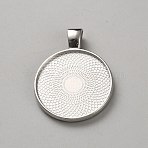 Open Back Bezel Zinc Alloy  Pendant Cabochon Settings, Flat Round, Platinum, Tray: 25mm, 35.5x27.5x6.5mm, Hole: 5.5x3.5mm(FIND-WH0167-08P)