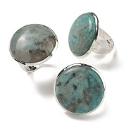 Natural Amazonite Round Adjustable Rings, Lead Free & Cadmium Free, Silver Plated Brass Finger Rings for Women Men, Round: 28mm, Inner Diameter: 18mm(RJEW-K371-09S-14)