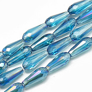 Electroplate Glass Beads Strands, Faceted Teardrop, Dodger Blue, 9~9.5x4mm, Hole: 1mm, about 72pcs/strand, 25.98 inch(X-EGLA-Q099-C12)