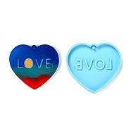 Valentine's Day Theme DIY Pendant Silicone Molds, Resin Casting Molds, For UV Resin, Epoxy Resin Jewelry Making, Heart with Word LOVE, Deep Sky Blue, 60x67x6mm, Hole: 3mm(DIY-C009-03D)
