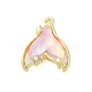 Rack Plating Alloy Pendants, with Rhinestone and Glass, Fishtail, Pink, 17x14x5mm, Hole: 1.2mm(FIND-C062-07G-02)