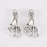 Tibetan Style Alloy Pendants, Lead Free & Cadmium Free, ASL Pendants, Gesture for OK, Antique Silver, 25x12x4.5mm, Hole: 2mm(X-TIBE-N010-55AS-RS)
