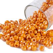 6/0 Opaque Colors Lustered Round Glass Seed Beads, Dark Orange, Size: about 4mm in diameter, hole:1.5mm, about 495pcs/50g(X-SEED-A012-4mm-130)