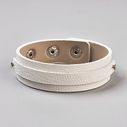 PU Leather Cord Bracelets, with Iron Findings, Platinum, White, 8 inch(20.4cm), 18x5.5mm(X-BJEW-E350-12D)