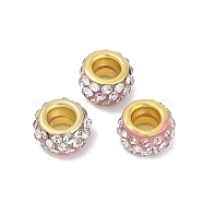 Alloy Rhinestone Clay Pave Beads, Rondelle, Flamingo, 11.5x6.5mm, Hole: 5mm(ALRI-D300-04G-01)