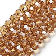 Electroplate Transparent Glass Beads Strands, Faceted(32 Facets), Round, Pearl Luster Plated, Camel, 10mm, Hole: 1.2mm, about 65~69pcs/strand, 23.03~24.49 inch(58.5~62.2cm)(EGLA-A035-T10mm-A17)