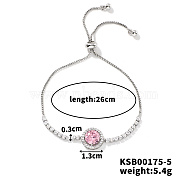 Adjustable Brass Rhinestone Link Slider Bracelets for Women, Rose, 10-1/4 inch(26cm)(DA9195-4)